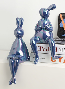 创意轻奢兔子摆件酒柜玄关办公室书房简约摆设乔迁新居装饰品