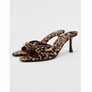 女外穿拖鞋 外贸原单Z家2025款 女显瘦高跟鞋 豹纹细跟凉拖鞋 女 时尚