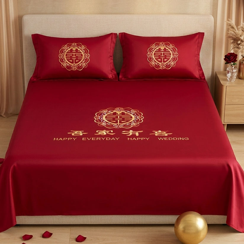 床单枕套结婚用品婚房装扮中式2026婚嫁喜庆被单枕套婚庆婚房装扮