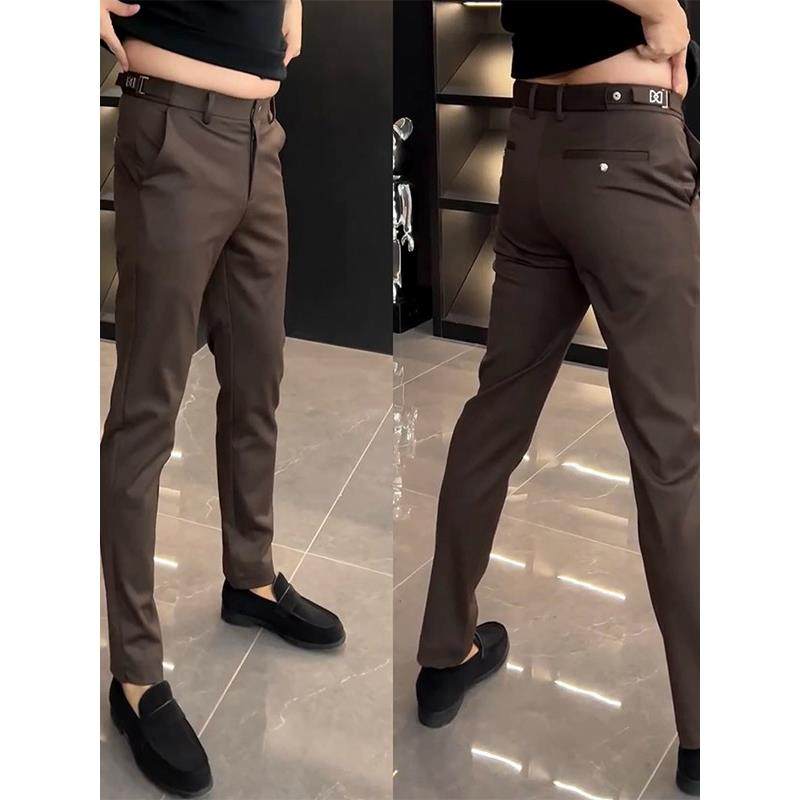 高端2025春秋纯色休闲裤男士潮流百搭小直筒裤简约欧货修身西装裤