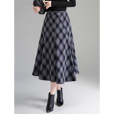 不规则斜纹格子半身裙女秋冬2025新款高腰显瘦遮胯a字大摆中长裙