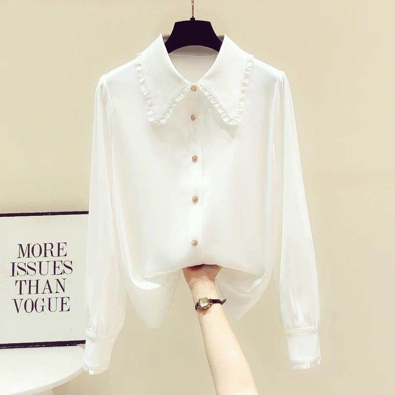 欧洲站白色衬衫女设计感小众2025年春秋冬季新款雪纺加绒长袖上衣