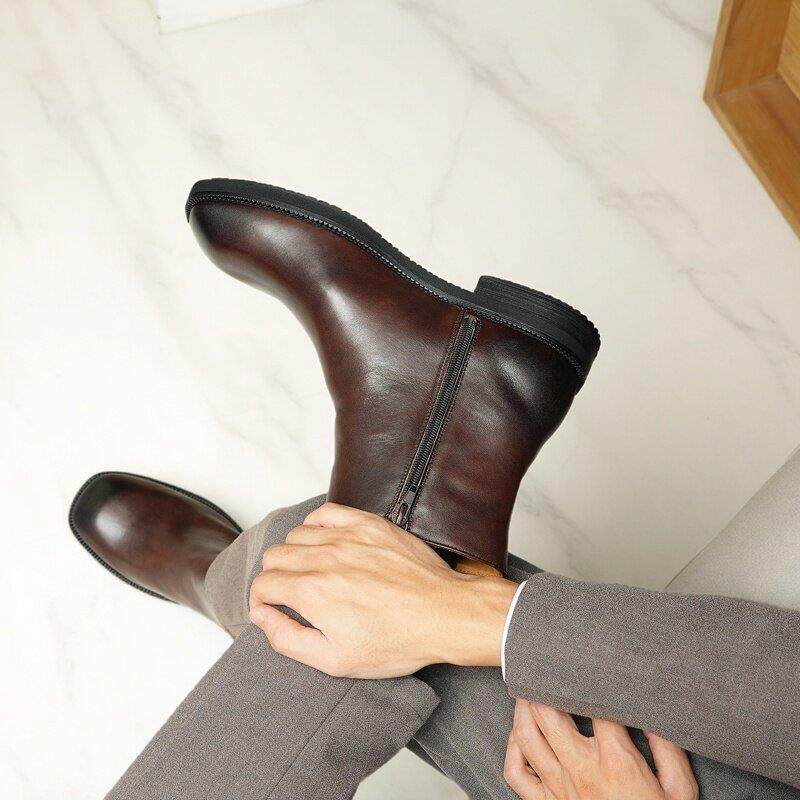 香港真皮马丁靴男款中帮新款高帮皮鞋冬季加绒英伦风切尔西靴男靴