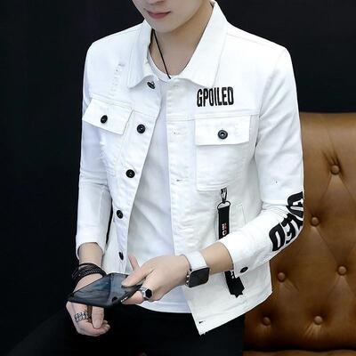 潮牌1212牛仔外套男痞帅2024秋冬季男士韩版帅气休闲上衣夹克白色