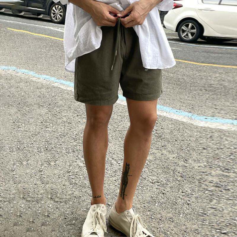 Upscale潮人 亚麻短裤男夏季薄款韩版直筒百搭五分裤宽松休闲裤子