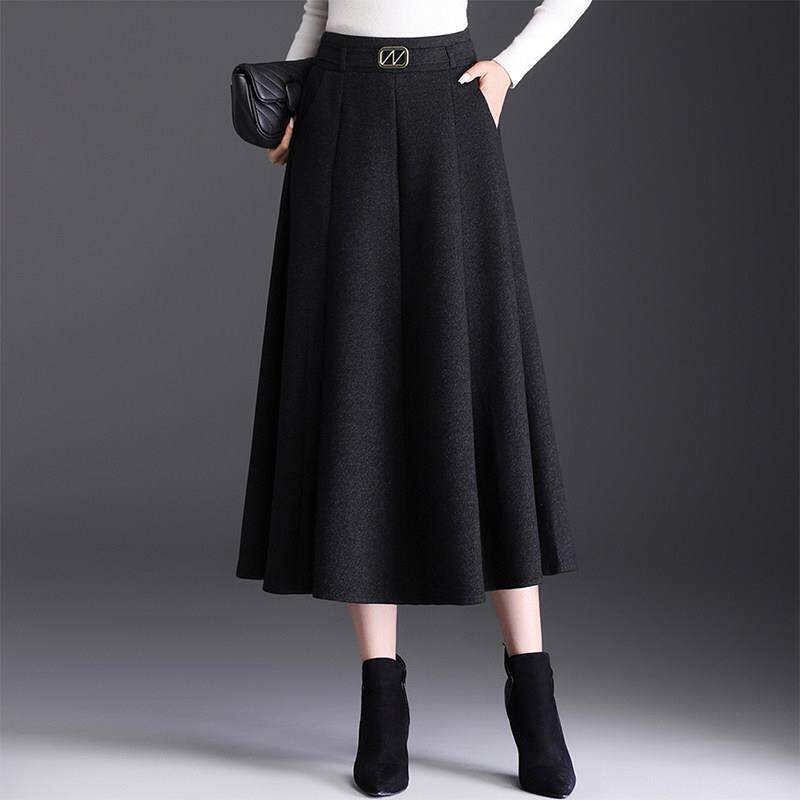 高档轻奢高级感灰色羊毛呢半身裙女新款加厚半裙中长款高腰a字裙