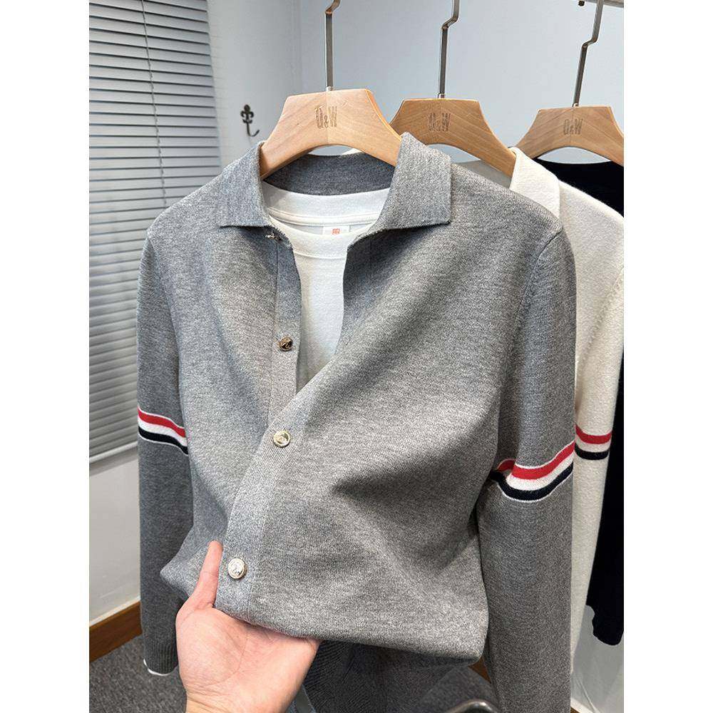 palm city高级感开衫针织衫男春秋季翻领毛衣外套男装外搭薄款潮