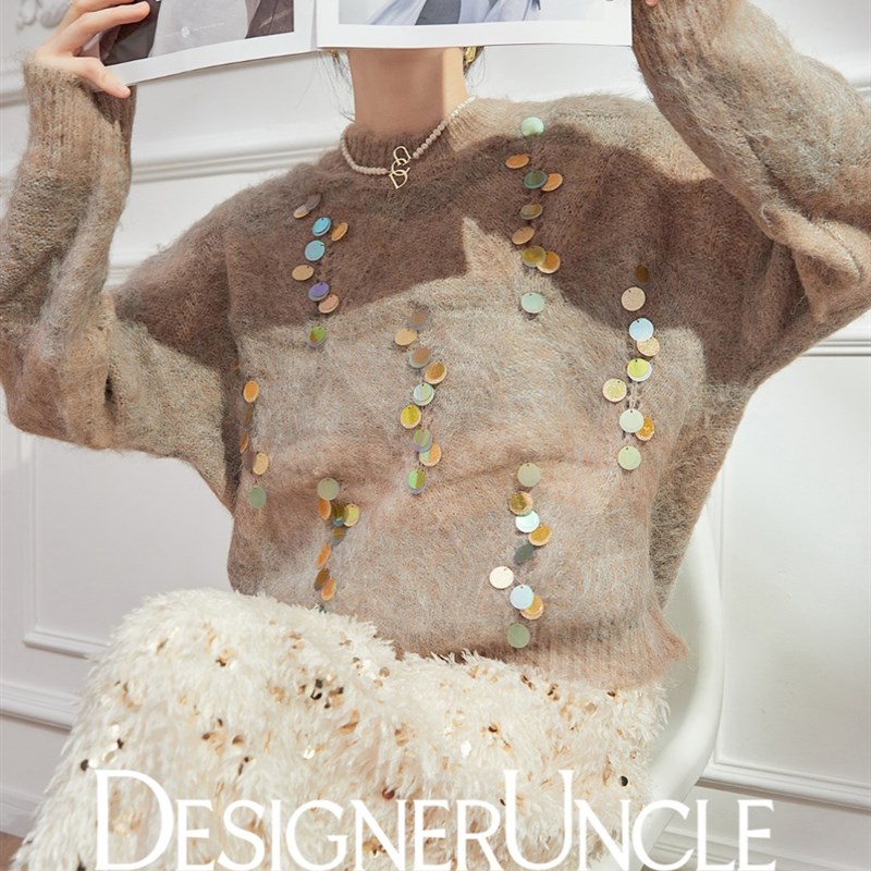 Designer Uncle/慵懒风高级感亮片设计毛衣女气质宽松通勤风上衣
