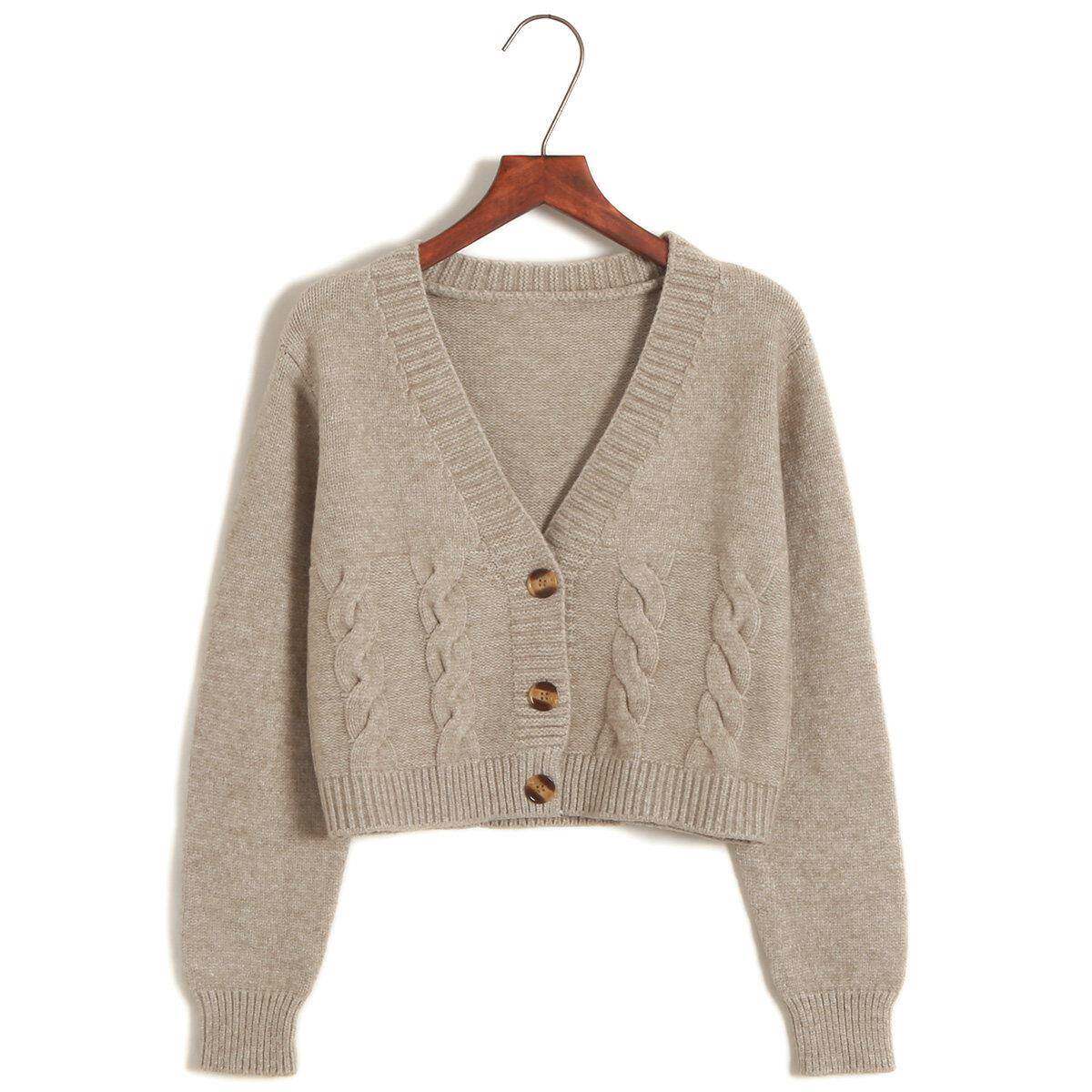 韩国2025休闲短款针织开衫女士秋冬新款外搭麻花毛衣女小外套高腰