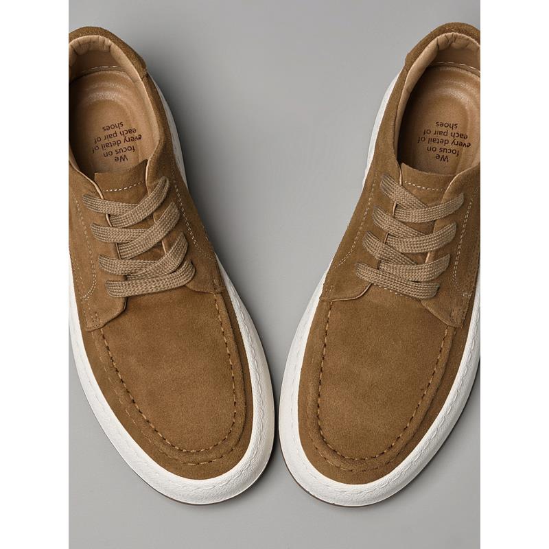 潮牌2025秋季新款覆古厚底板鞋男生棕色牛皮休闲皮鞋翻毛皮马丁靴