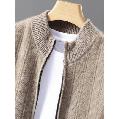 TWG冬季山羊绒开衫男士半高领针织打底加厚保暖纯色宽松毛衣外套