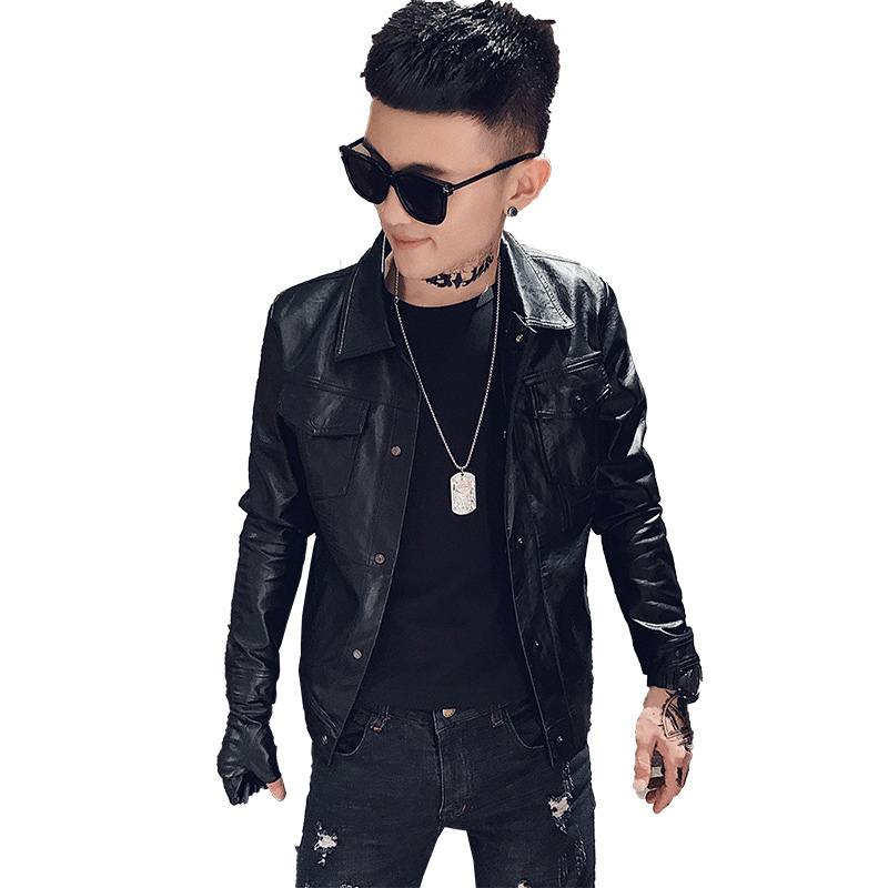 香港秋冬季新款潮男加绒加厚外套潮流帅气机车皮衣男修身夹克