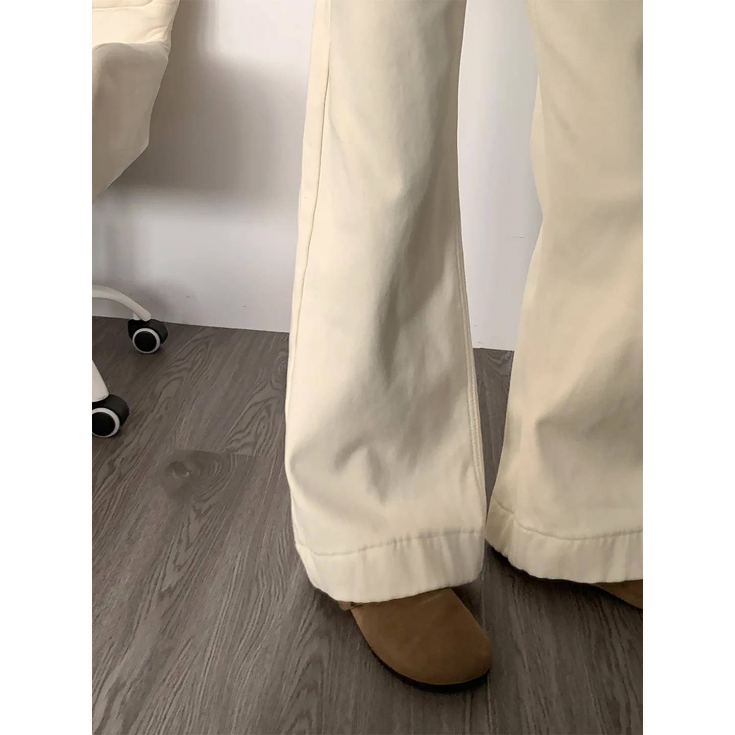 2025春秋新款微辣牛仔裤女高腰垂感不贴腿巨好看百搭米白色拖地裤