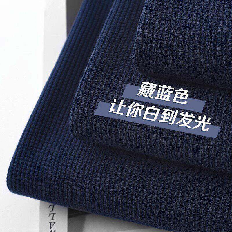 MAROLIO~出口日本!夏季260g重磅华夫格 显白藏青色短袖T恤男女