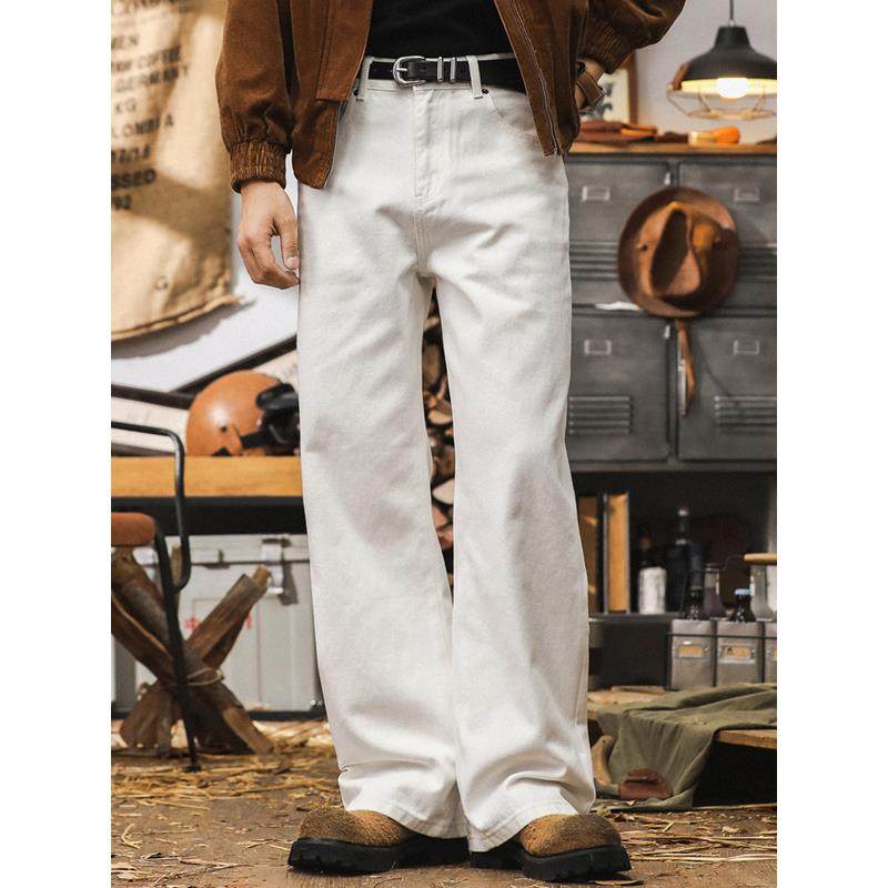 it neith BIAS潮牌白色牛仔裤男直筒阔腿秋季美式高街休闲长裤子