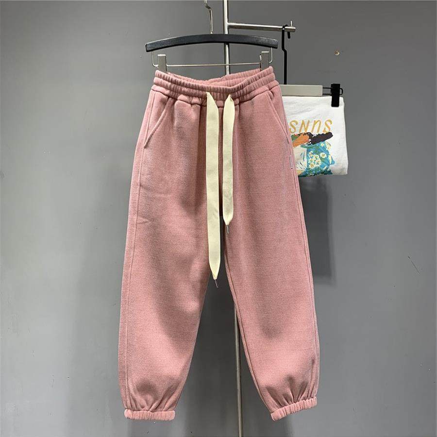 韩国粉红色小个子九分裤女秋冬新款加绒加厚休闲运动哈伦时尚卫裤,女装/女士精品,卫裤,淘宝优惠券,粉丝福利购,淘宝优惠卷