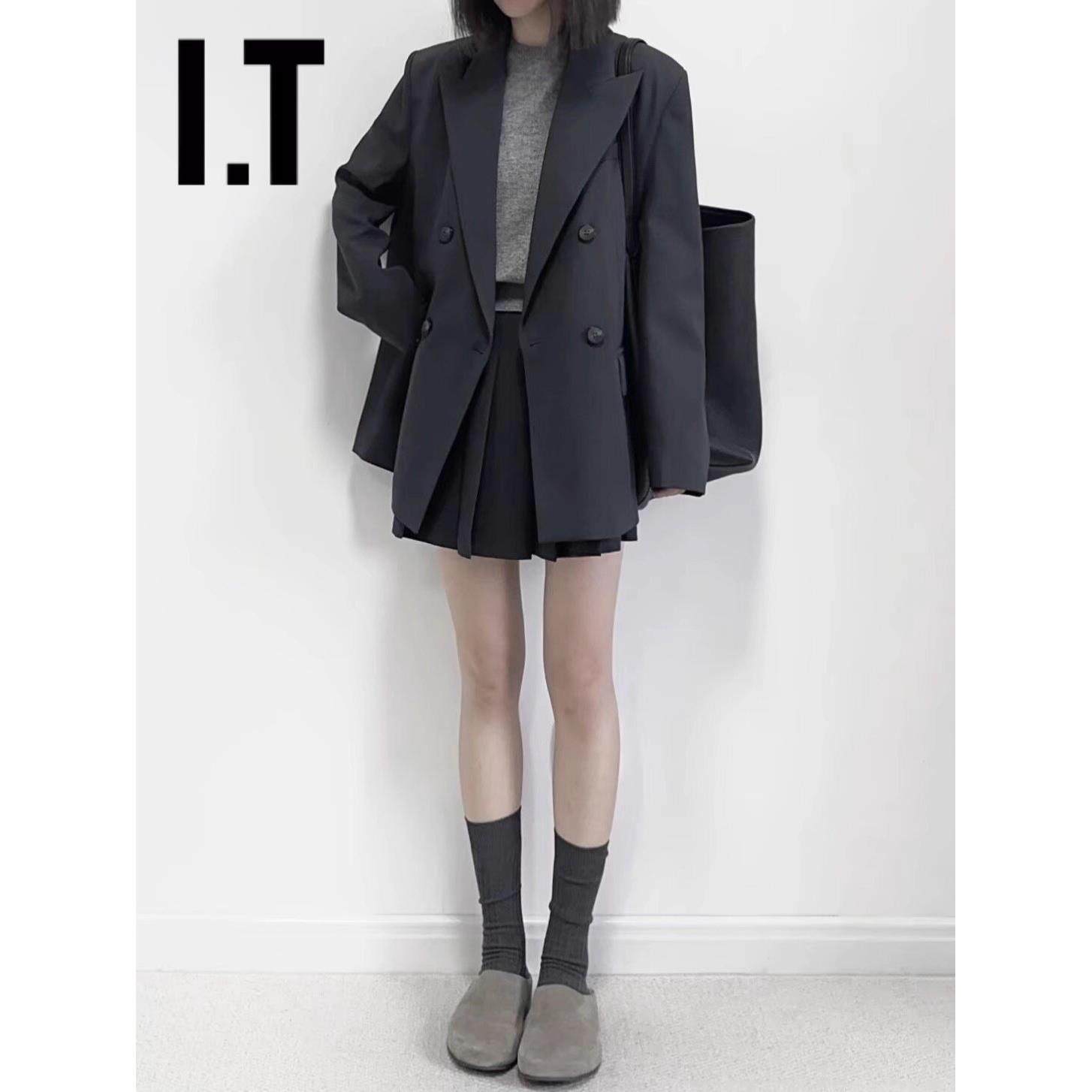 新品香港春秋新款高级感灰色西装外套女小个子中长款宽松西服上衣