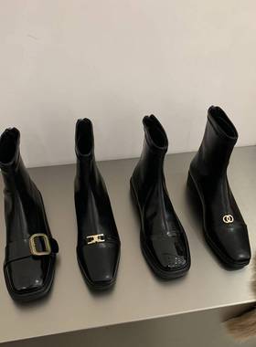 香港小香风马丁靴黑色时尚瘦瘦短靴女鞋新款2025年爆款显瘦小踝靴