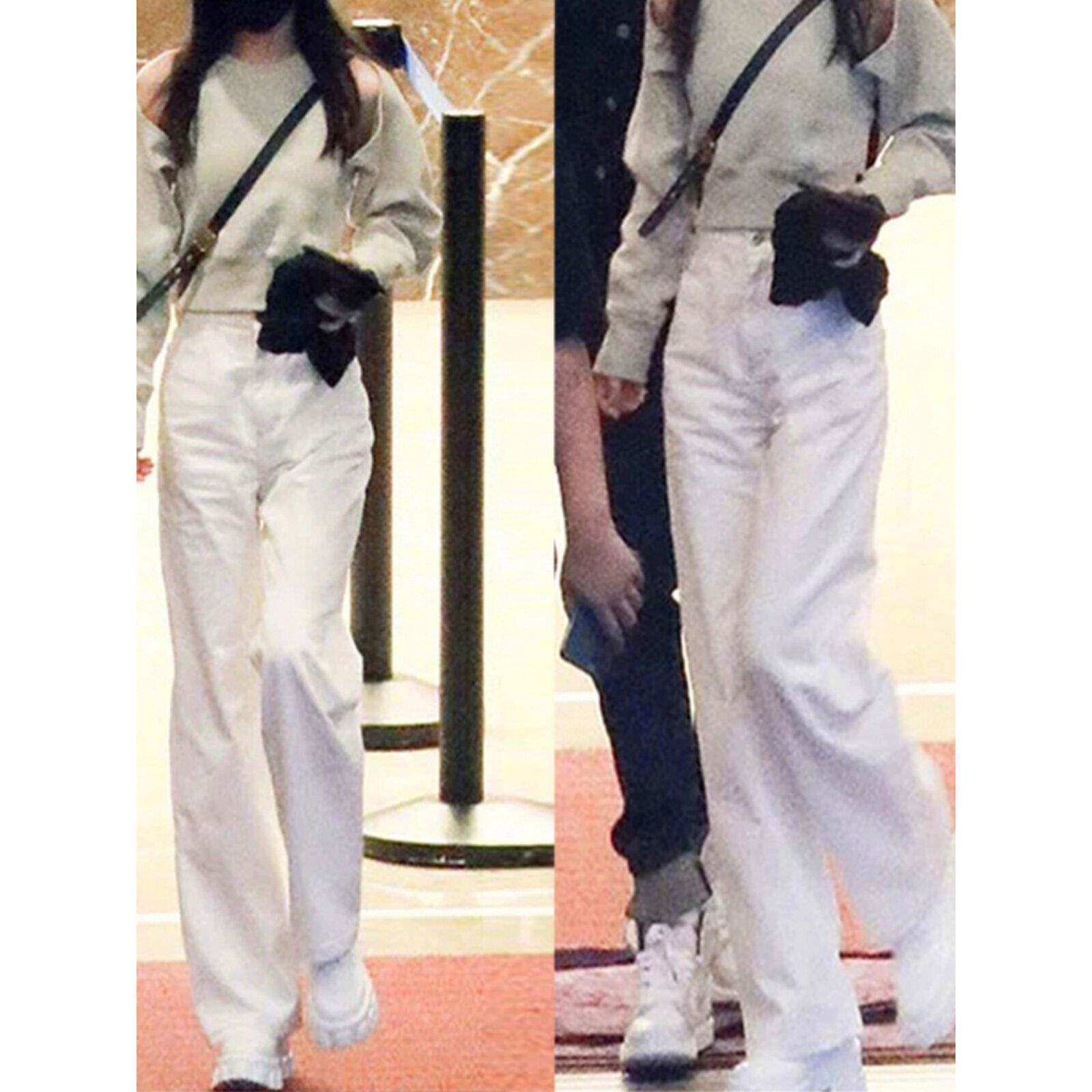 白色高腰修身牛仔裤女士直筒宽松2025春季新风格垂褶及地阔腿裤春