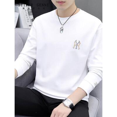 斯蒂芬纯棉刺绣长袖t恤男春秋季2025新款高级感圆领休闲男士上衣