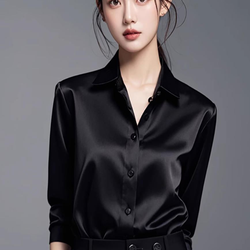 轻奢高端真丝醋酸缎面衬衫女士春秋季新款高级感职业通勤衬衣上衣
