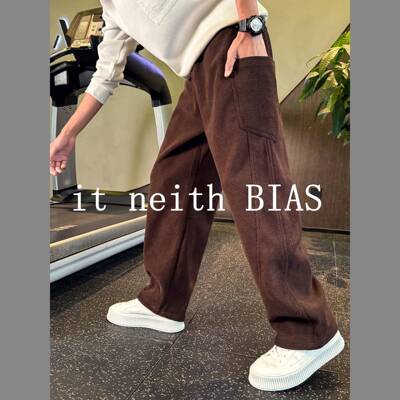 it neith BIAS灯芯绒直筒裤男潮运动裤痞帅宽松阔腿春秋休闲裤子