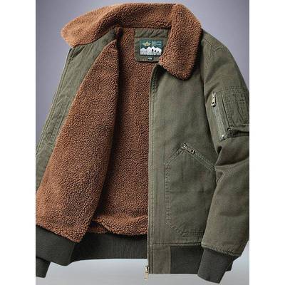 Mostarsea~冬季飞行员加绒外套男加厚宽松工装上衣潮流羊羔绒棉衣