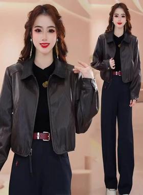 香港代购皮衣短外套女秋季新款时髦显瘦小个子短款PU皮夹克上衣潮