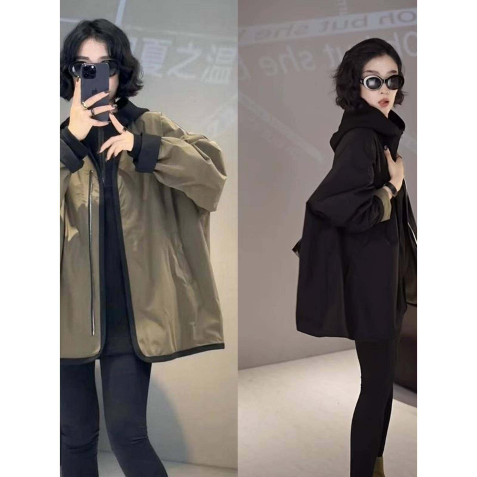 ROUJE ESVIP美式两面穿V领风衣秋冬宽松显瘦中长款百搭棒球服外套