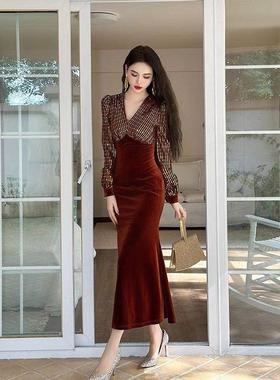 Ocnltiy年会晚礼服裙女春秋冬季高级感高端气质主持人鱼尾连衣裙