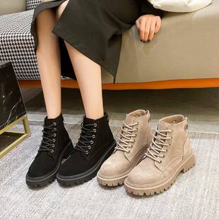 复古磨砂皮马丁靴女2025新款增高时尚短靴英伦百搭厚底工装机车靴