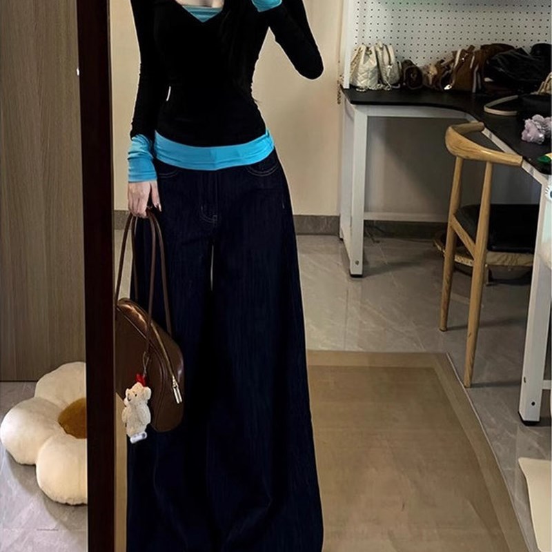 长袖t恤女春秋2025新款美式辣妹时尚别致假两件韩系修身内搭上衣