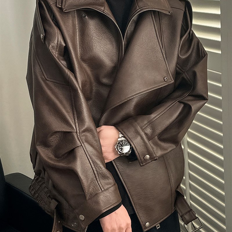 香港皮夹克男士清凉春秋季装男士帅气男士摩托车美式飞行员皮夹克