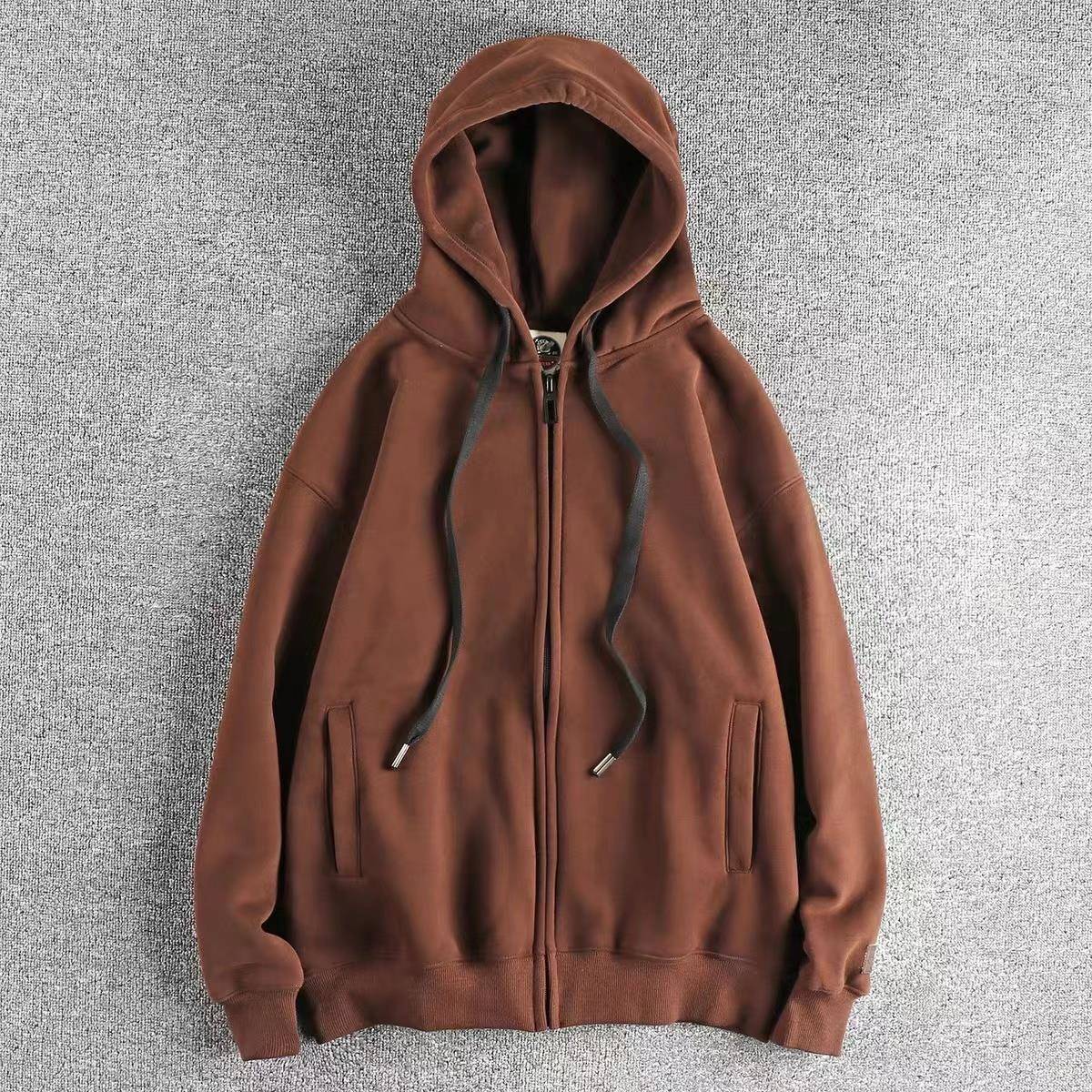 代购香港潮男秋冬重磅复古加绒加厚保暖男士连帽开衫卫衣休闲外套