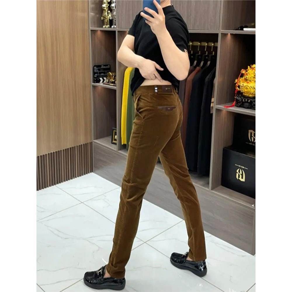 轻奢高端灯芯绒休闲裤男士欧货秋冬新款修身显瘦条绒时尚西装裤子