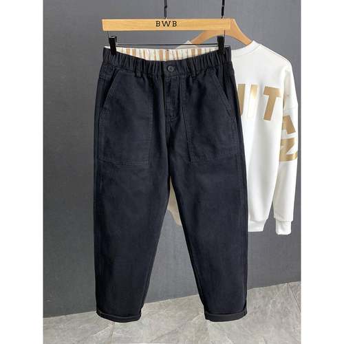 覆古黑色休闲裤男春秋2025新款美式高街宽松痞帅休闲直筒哈伦裤男