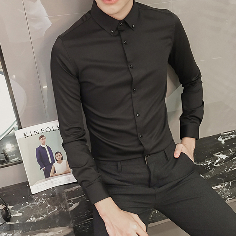 衬衫男长袖修身韩版潮流商务正装休闲免熨烫加绒加厚高级感发热衣