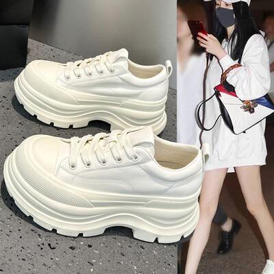 真皮厚底小白鞋女款2025秋季新款爆款增高小个子松糕休闲运动单鞋