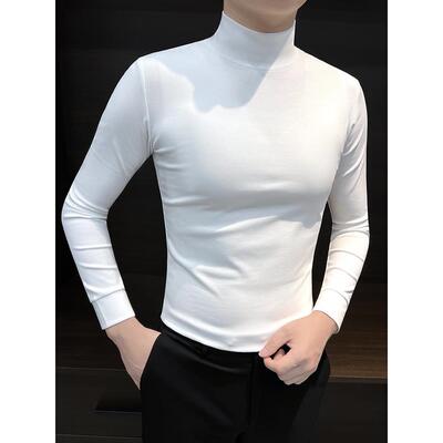 高品质半高领打底衫男款春秋新款潮流百搭休闲长袖t恤男上衣内搭