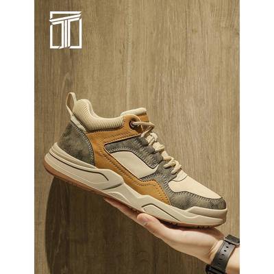 香港ITUN7G秋季2025新款男鞋厚底增高覆古板鞋耐磨高帮运动休闲鞋