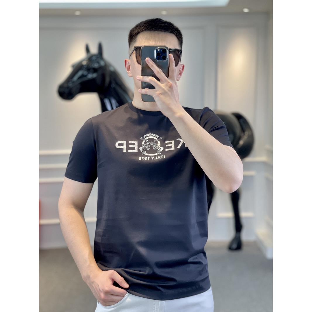 欧洲站轻奢卡通短袖男商务青年凉感免烫T恤高端休闲日常百搭t恤衫