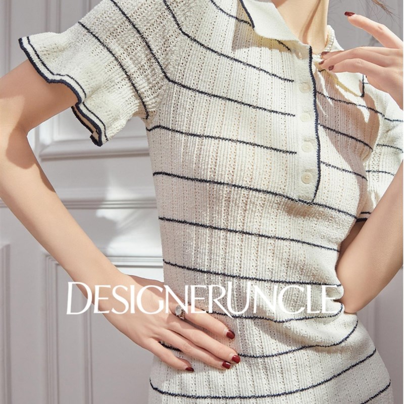 DGU  法式覆古条纹设计感针织连衣裙女高级感冷淡系独特别致裙子