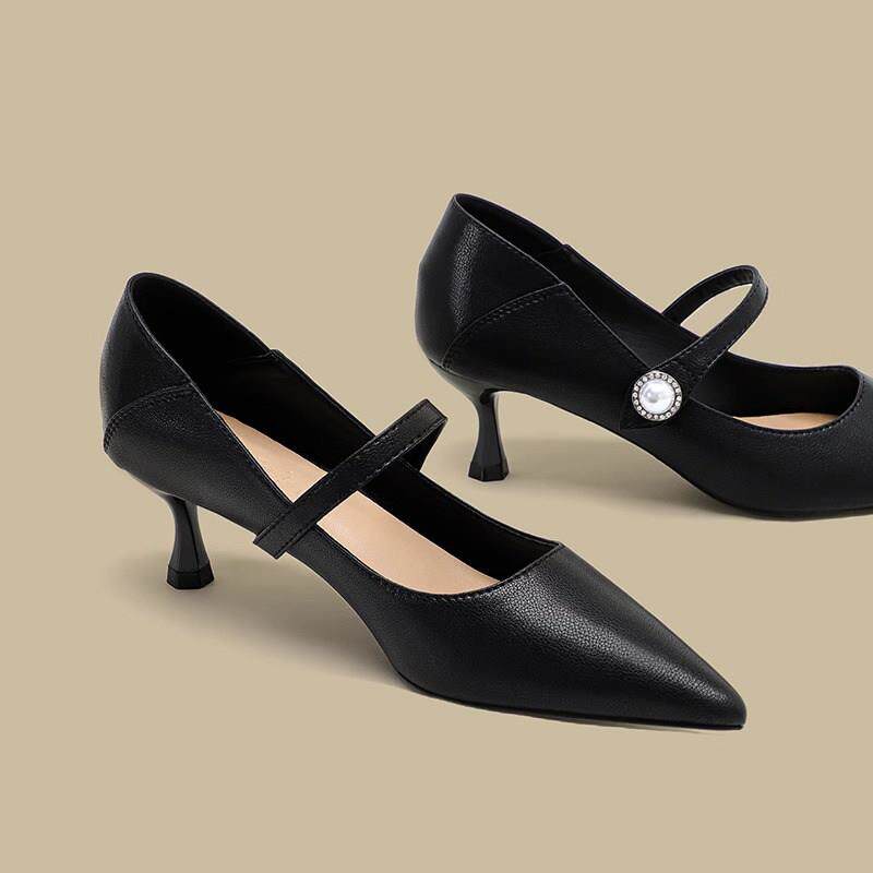 Craes Kally简单而优雅！低跟软皮革黑色高跟鞋，女性专业不累的