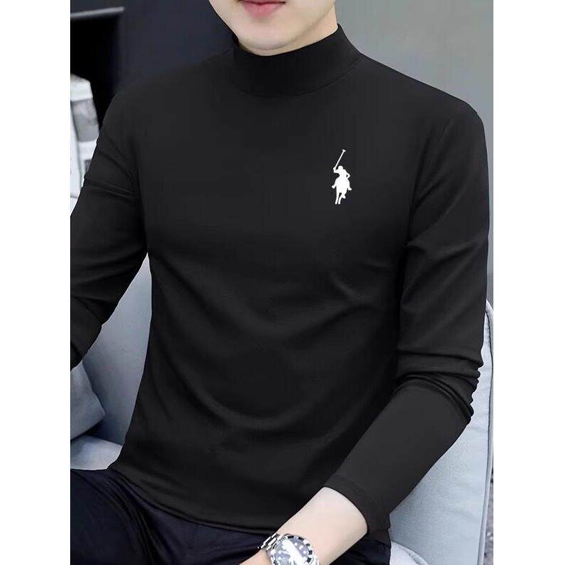 半高领打底衫男士t恤长袖春秋冬装纯棉修身中领内搭磨毛保暖上衣