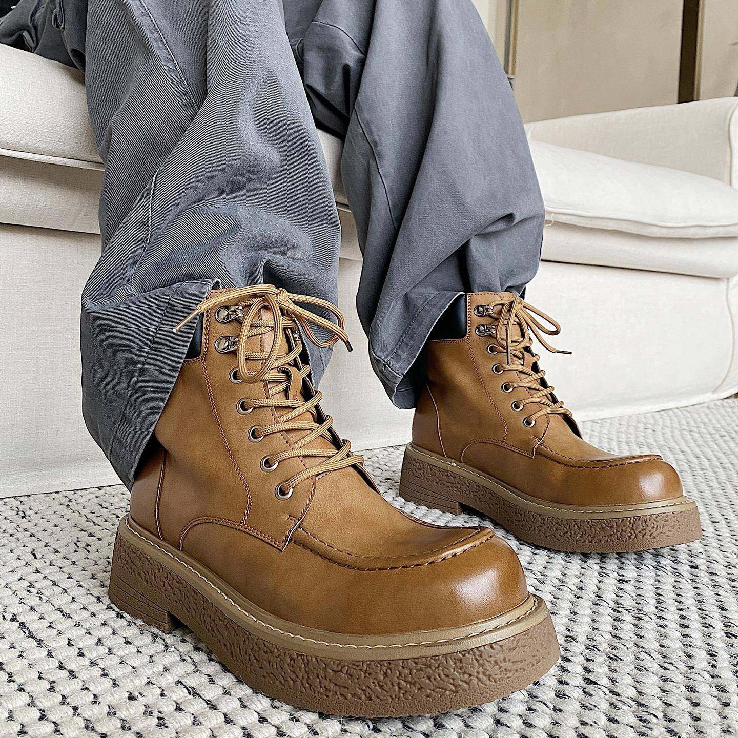 潮牌2025秋冬季新款耐磨大黄靴男鞋工装英伦风马丁靴高帮休闲皮鞋