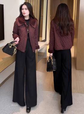 香港代购时尚洋气短款棉服女冬季新款羊羔毛领子拼接棉衣外套夹克