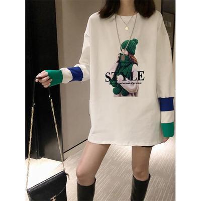 欧洲站白色中长款打底衫T恤女2025新款春秋冬加绒宽松大码上衣潮