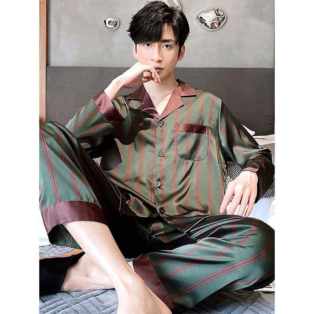 DOEO品牌睡衣男士春秋款长袖真丝高级感桑蚕丝2025新款家居服套装