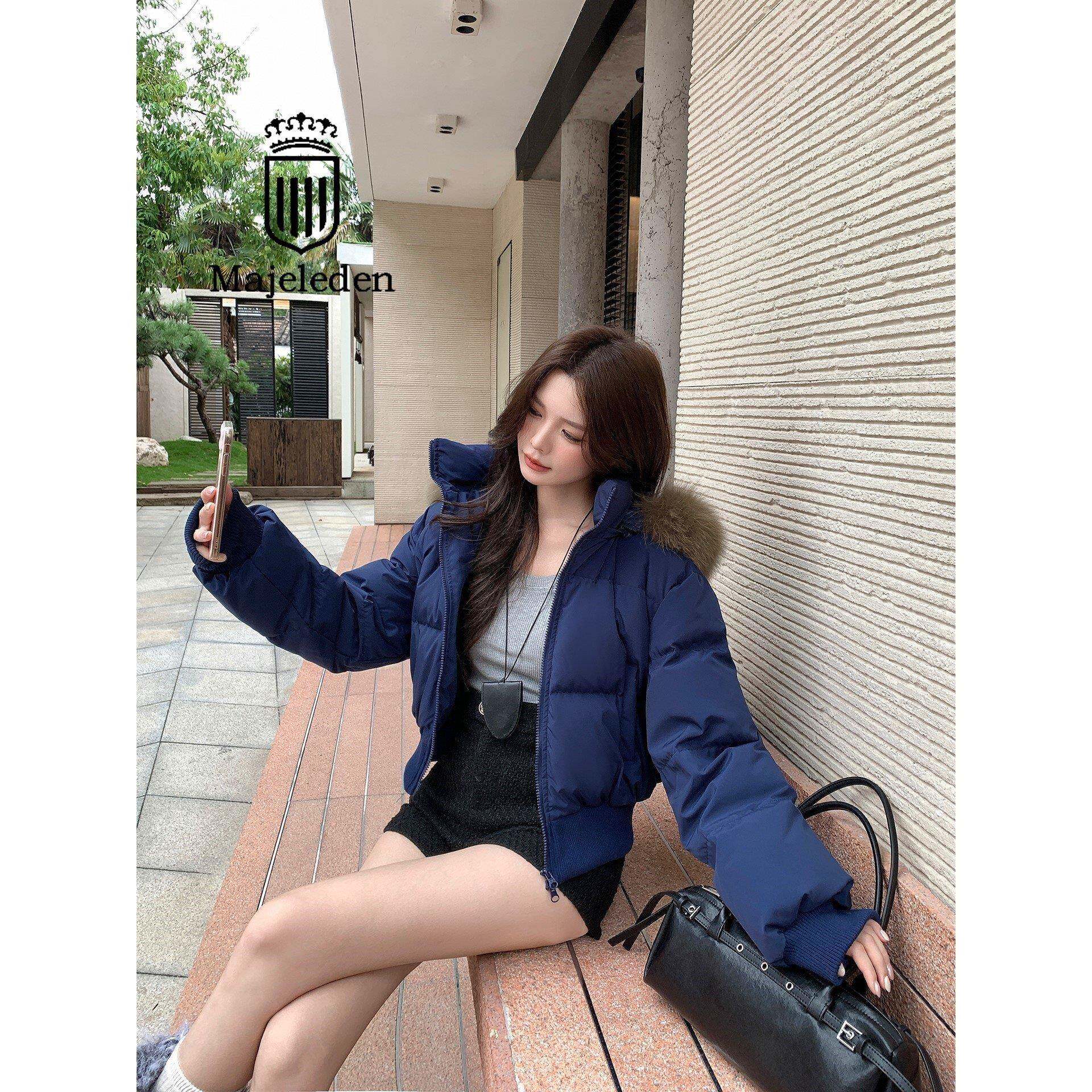 正品2025年冬季新款小个子羽绒服女短款毛领收腰加厚90白鸭绒外套