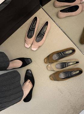 港风轻奢新款~方头浅口单鞋女2025春夏季晚晚风配裙子温柔奶奶鞋